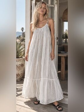 Debbie Katz South Beach White Sequin Tiered Maxi Dress Cover-Up S